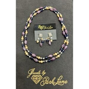 Vintage Park Lane Multi Color Beaded Necklace And Dangle/Drop Earrings J238